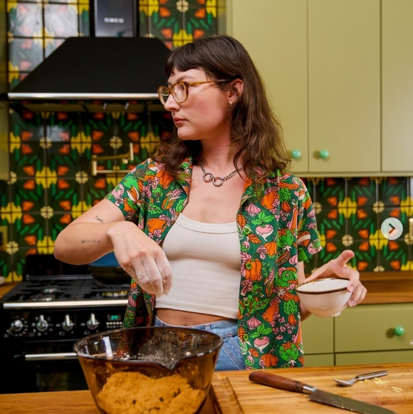 Big Bud Press Kitchen Collection Pantry Button-Up Short Sleeve Vegetable Size S - Picture 10 of 12